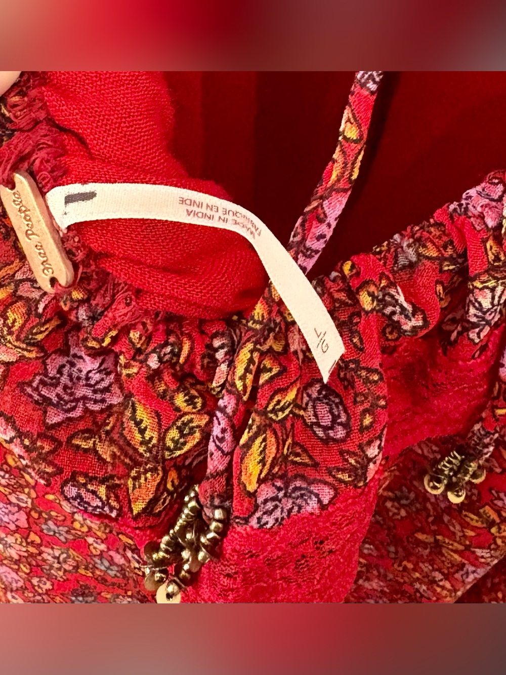 Free People Red Floral Ruffle Peasant Top/Dress - Picture 4 of 8